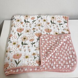 Clementine Kids Floral Clouds Cotton Muslin Reversible Quilt Baby Blanket